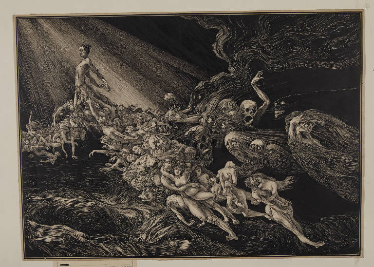Allegoria della guerra, La Guerra, Gli orrori della guerra - composizione allegorica (disegno) di Martini, Alberto (sec. XX)