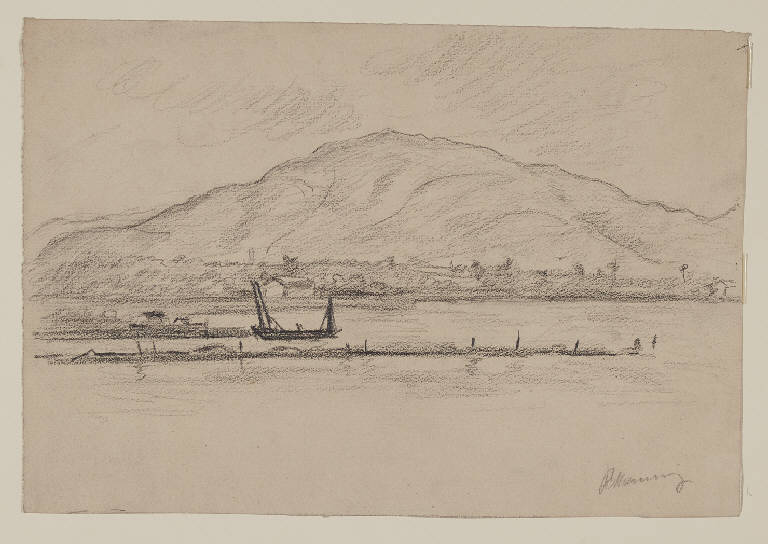 Paesaggio lacustre con monti nel fondo (disegno) di Marussig, Piero (sec. XX)