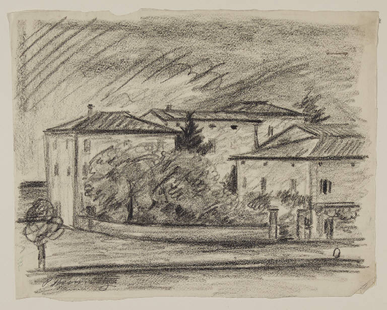 Gruppo di case alberate (disegno) di Marussig, Piero (sec. XX)