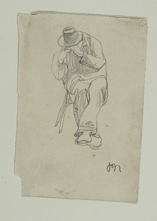 Uomo seduto (disegno) di Nomellini, Plinio (sec. XIX)