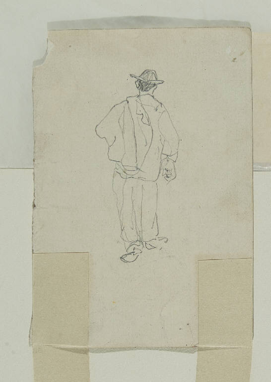 Uomo in cammino visto da tergo (disegno) di Nomellini, Plinio (sec. XIX)