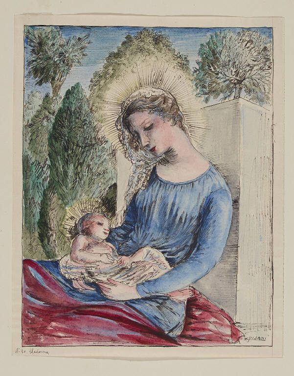 La madonna col bambino (disegno) di Pisani, Ernesto (sec. XX)