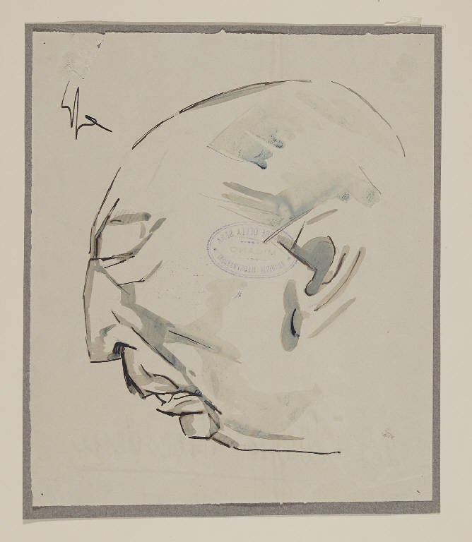Profilo caricaturale della testa di Dario Niccodemi (disegno) di Sacchetti, Enrico (sec. XX)