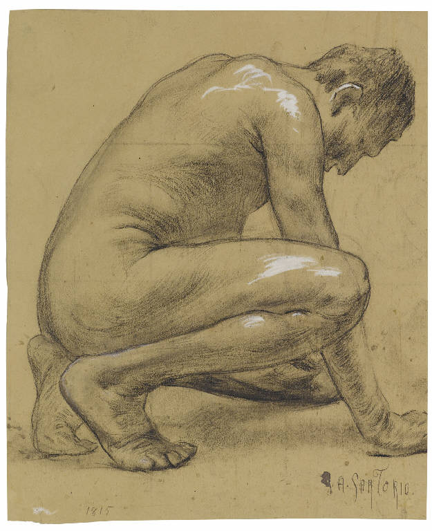 Studio di nudo maschile (disegno) di Sartorio, Giulio Aristide (sec. XX)