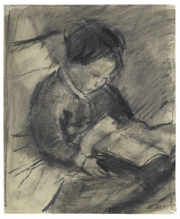 Ritratto della figlia Aglae, Bimba che legge (disegno) di Sironi, Mario (sec. XX)