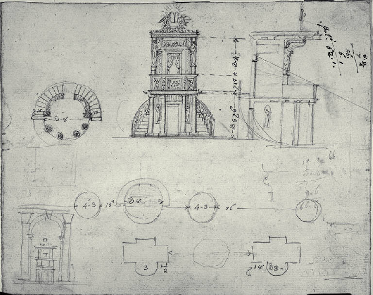 Pianta e prospetto di un pulpito (disegno) di Amati, Carlo (sec. XIX)