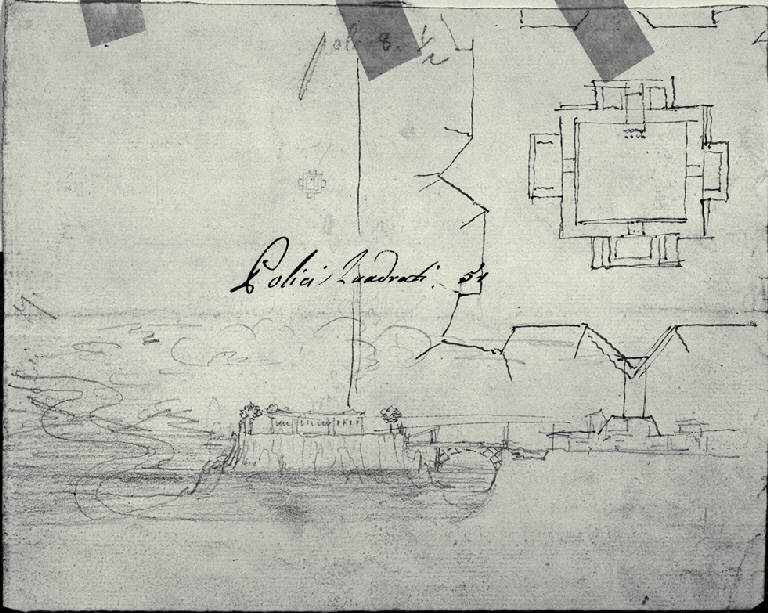 Pianta e prospetto di un castello (disegno) di Amati, Carlo (prima metà sec. XIX)