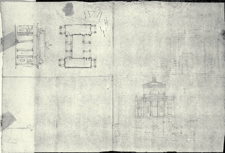 Pianta e prospetto della fronte della chiesa di S. Francesco di Paola a Milano (disegno) di Amati, Carlo (sec. XIX)