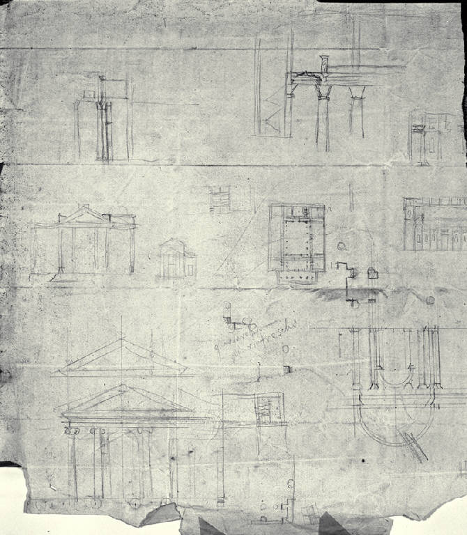 Pianta e prospetti di edifici (disegno) di Amati, Marco (secondo quarto sec. XIX)