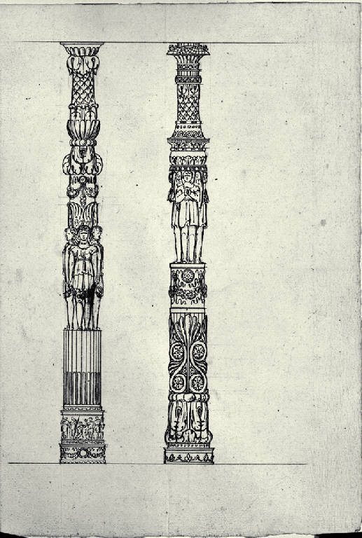 Prospetti di colonne per pulpito decorate a rilievi (disegno) di Amati, Marco (sec. XIX)