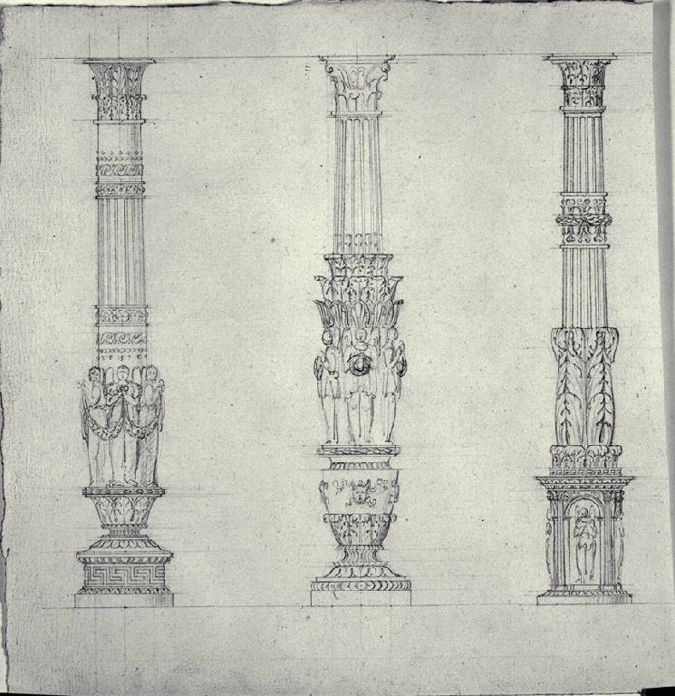 Prospetti di colonna decorata a rilievi (disegno) di Amati, Carlo; Amati, Marco (sec. XIX)