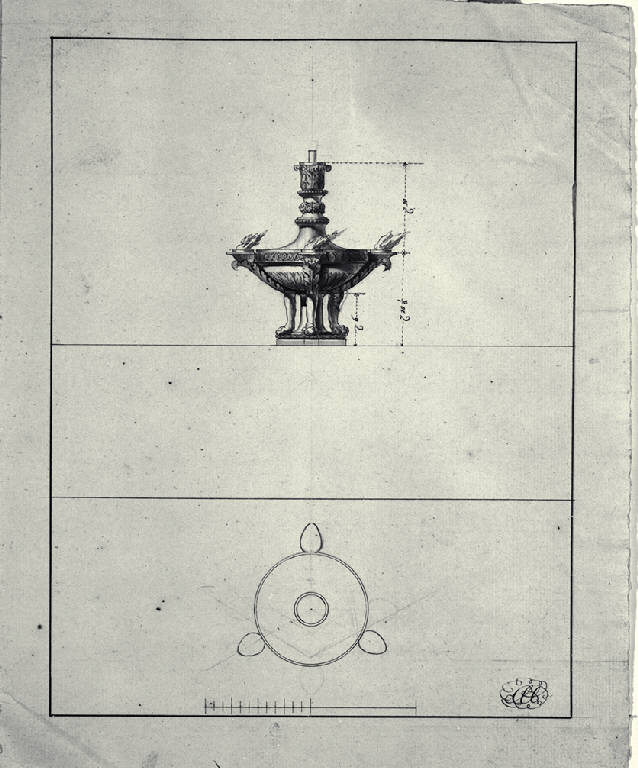Pianta e prospetto di un candelabro (disegno) di Amati, Carlo (sec. XVIII)