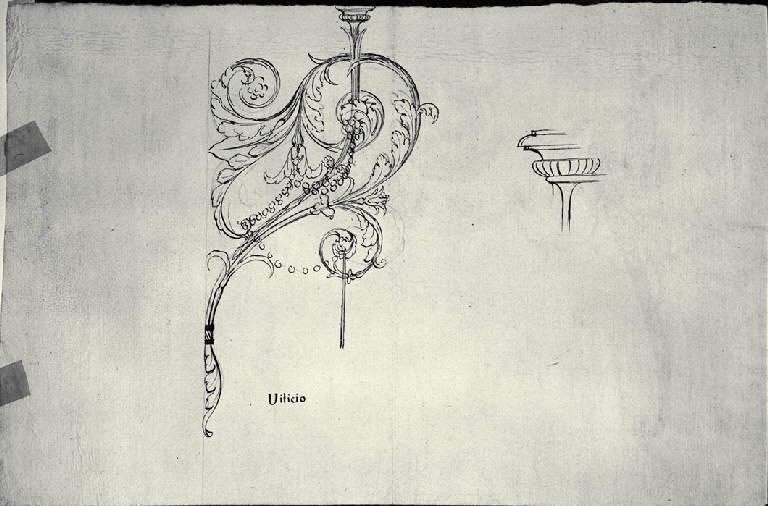 Prospetto di un torciere e dettaglio decorativo (disegno) di Amati, Carlo (sec. XVIII)