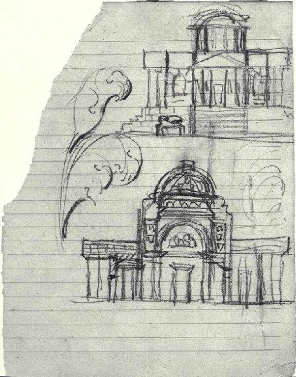 Prospetti di un caffehaus e dettaglio di decorazione fitomorfa (schizzo) di Amati, Marco (sec. XIX)