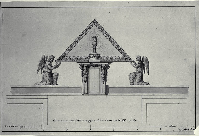 Prospetto e ornati dell'altare maggiore del Santuario della Beata Vergine a Rho (disegno) di Amati, Carlo (sec. XIX)