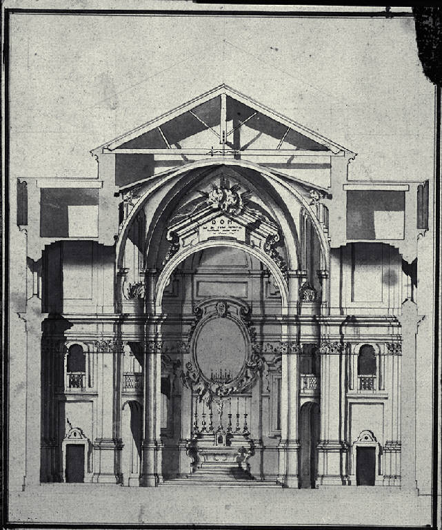 Sezione trasversale di una chiesa (disegno) - ambito lombardo (prima metà sec. XVIII)