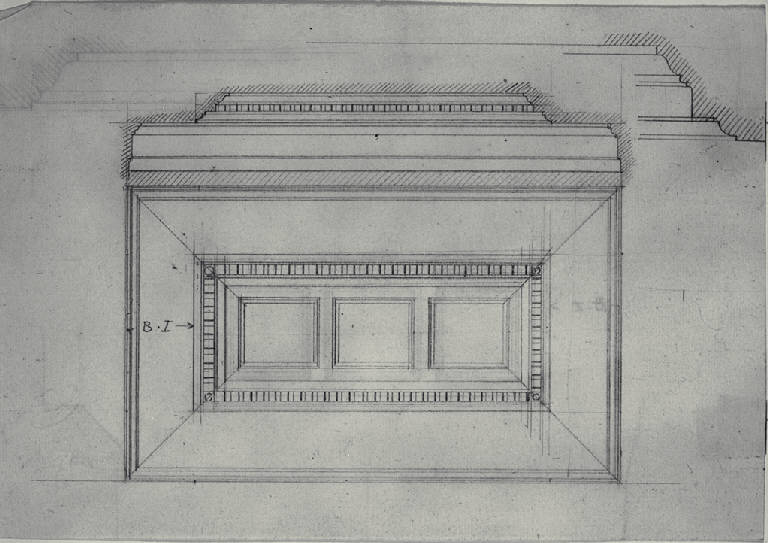 Prospetto e sezione di cassettoni per soffitto (disegno) di Amati, Carlo (fine sec. XVIII)