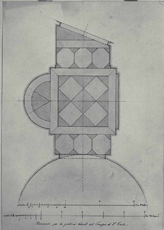 Pianta del pavimento per le porte laterali della chiesa di S. Carlo a Milano (disegno) di Amati, Carlo (sec. XIX)