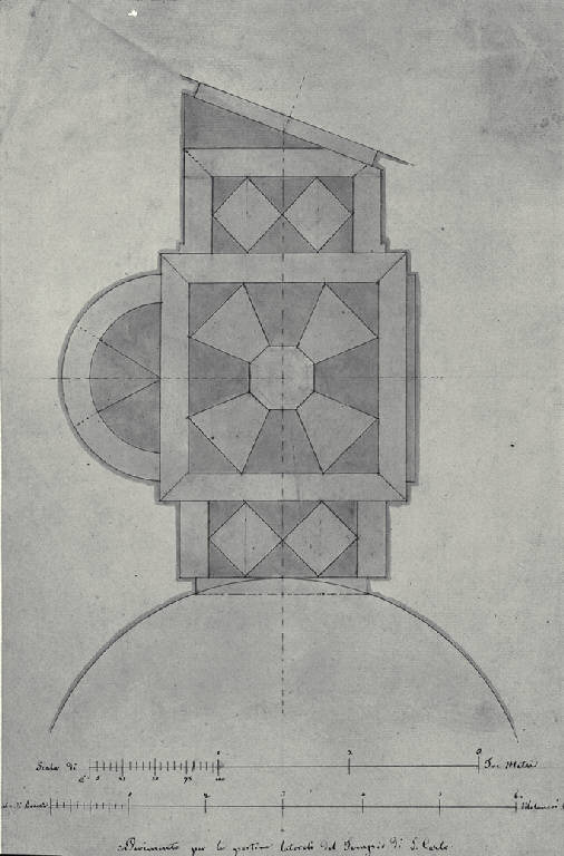 Pianta del pavimento per le porte laterali della chiesa di S. Carlo a Milano (disegno) di Amati, Carlo (sec. XIX)