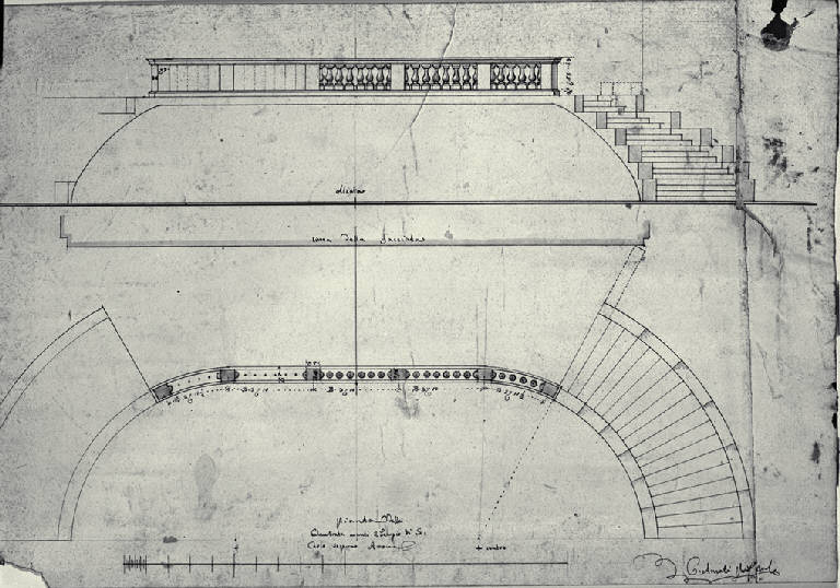 Pianta e prospetto della balaustra del Tempio di S. Carlo sopra Arona (disegno) di Amati, Carlo (sec. XIX)
