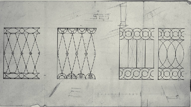 Parapetti in ferro battuto (disegno) di Amati, Carlo (sec. XIX)