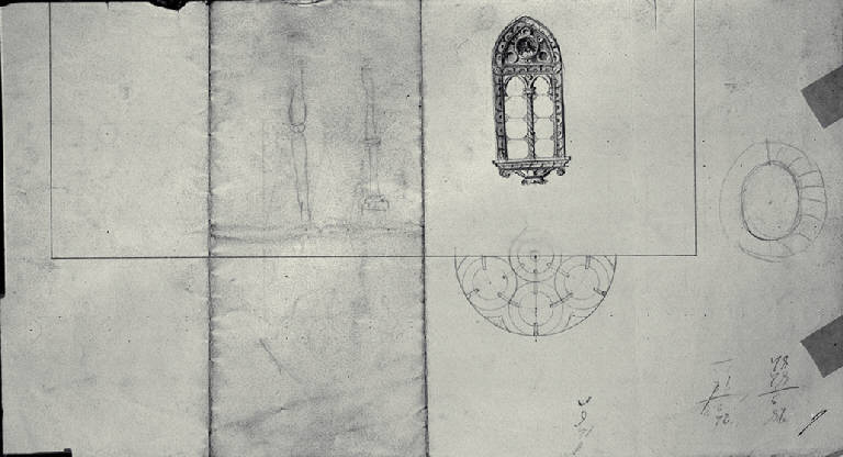 Prospetto di bifora neogotica e dettagli decorativi (disegno) di Amati, Carlo (sec. XIX)