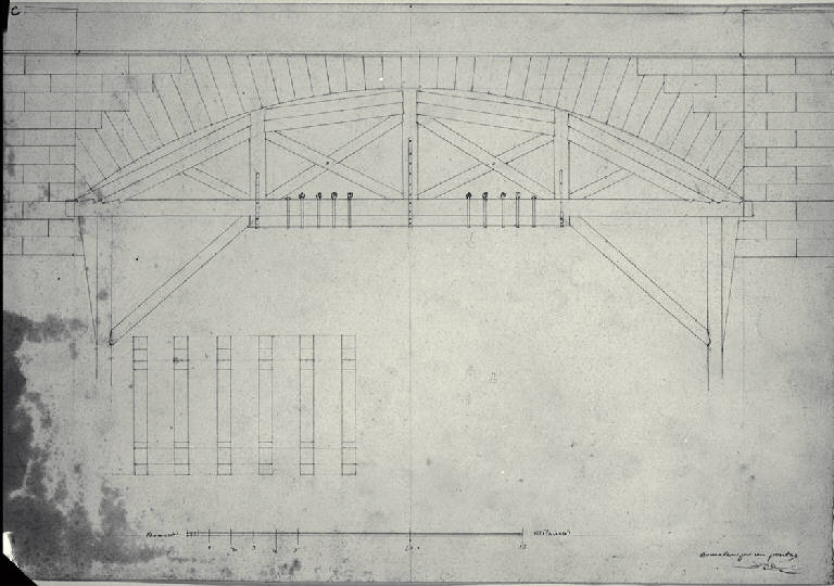 Prospetto dell'armatura per un ponte (disegno) di Amati, Marco (sec. XIX)