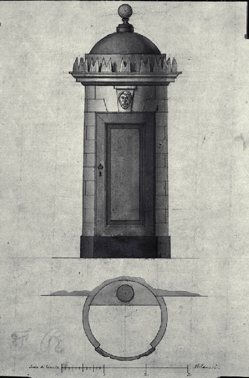 Pianta e prospetto di gabinetto pubblico a garetta (disegno) di Amati, Carlo (fine sec. XVIII)