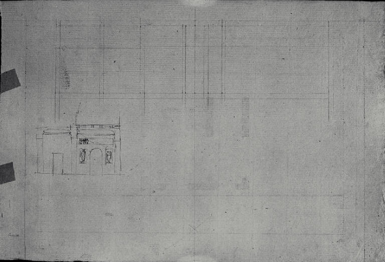 Pianta parziale di edificio e prospetto di vestibolo (?) (schizzo) di Amati, Carlo (sec. XIX)