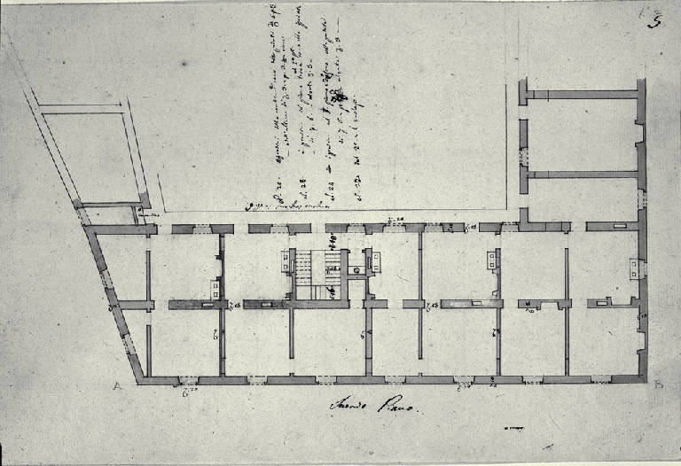 Pianta del secondo piano di un edificio (disegno) di Amati, Carlo ((?)) (prima metà sec. XIX)