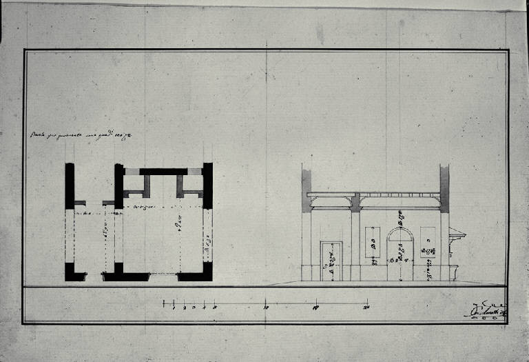 Pianta e prospetto di locale al piano terreno della Villa Durini (detta Grassa) a Monza (disegno) di Amati, Carlo (sec. XIX)