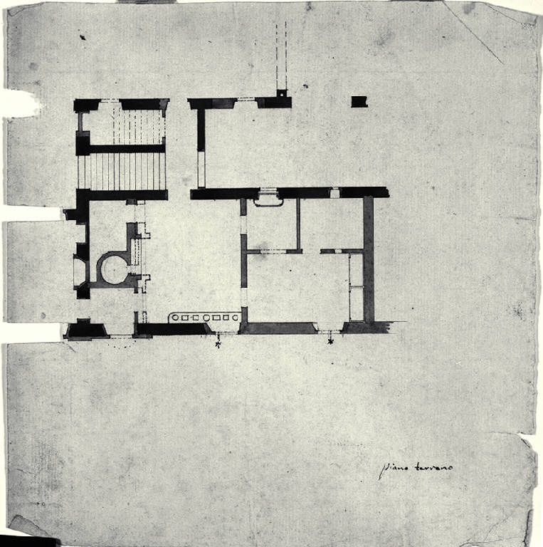 Pianta del piano terreno del primo progetto della Villa Casnati a Casnate (disegno) di Amati, Carlo (sec. XIX)