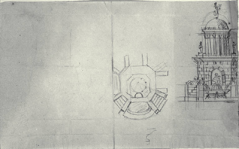 Pianta e prospetto di fontana (disegno) di Amati, Carlo (inizio sec. XIX)