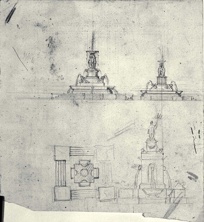 Pianta e prospetti di fontane (disegno) di Amati, Carlo (prima metà sec. XIX)