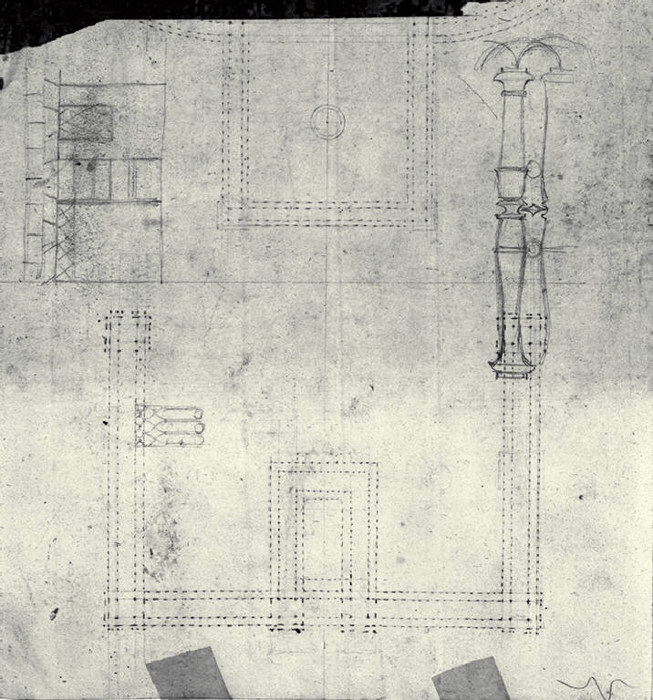 Piante e sezioni parziali di un edificio (disegno) di Amati, Carlo (prima metà sec. XIX)