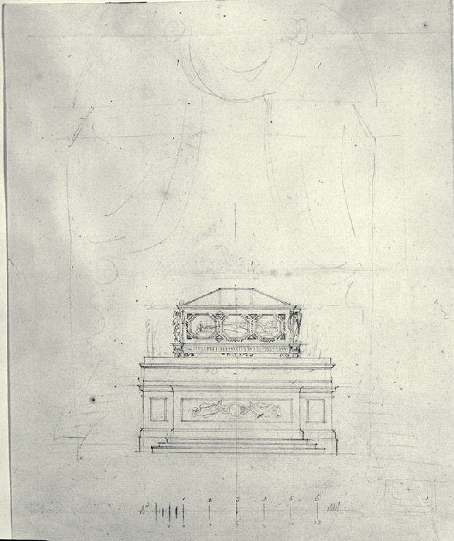 Prospetto dell'altare del Beato Angelo Porro nella chiesa di S. Maria de' Servi a Milano (?) (disegno) di Amati, Carlo (sec. XIX)
