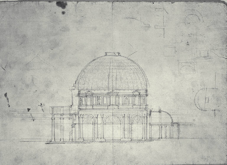 Sezione longitudinale di una chiesa con cupola (disegno) di Amati, Carlo (sec. XIX)