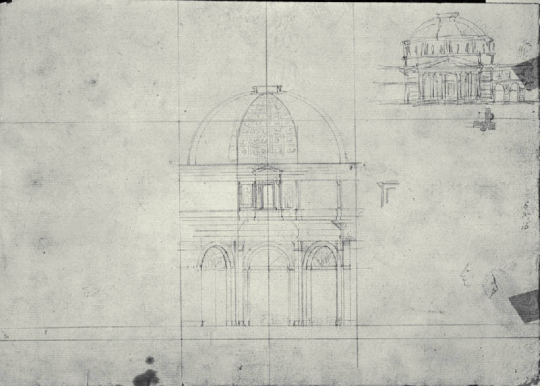 Prospetto e sezione di una chiesa con cupola (disegno) di Amati, Carlo (sec. XIX)