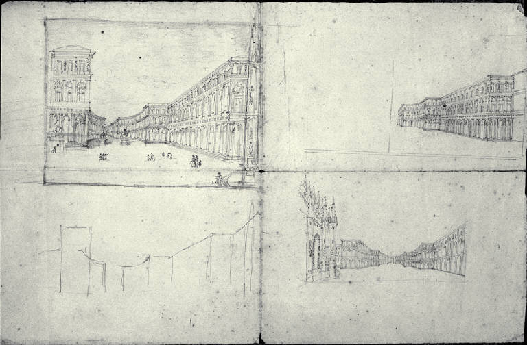 Veduta prospettica della piazza del Duomo a Milano (schizzo) di Amati, Carlo (sec. XIX)
