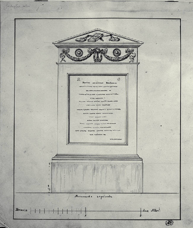 Prospetto della lapide per Paolo Borboni (disegno) di Amati, Carlo (sec. XIX)