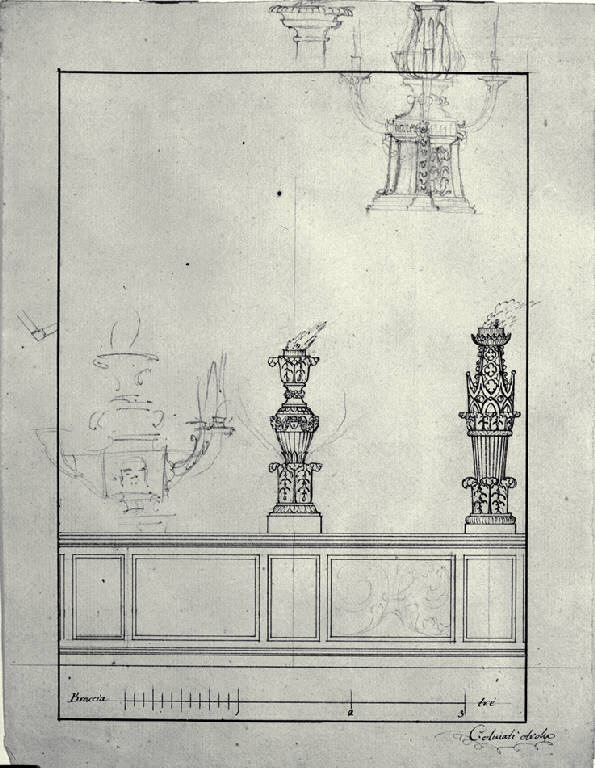 Prospetto di balaustra con candelabri (disegno) di Amati, Carlo (sec. XIX)