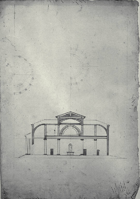 Pianta e sezione trasversale di una chiesa (disegno) - ambito milanese (sec. XIX)