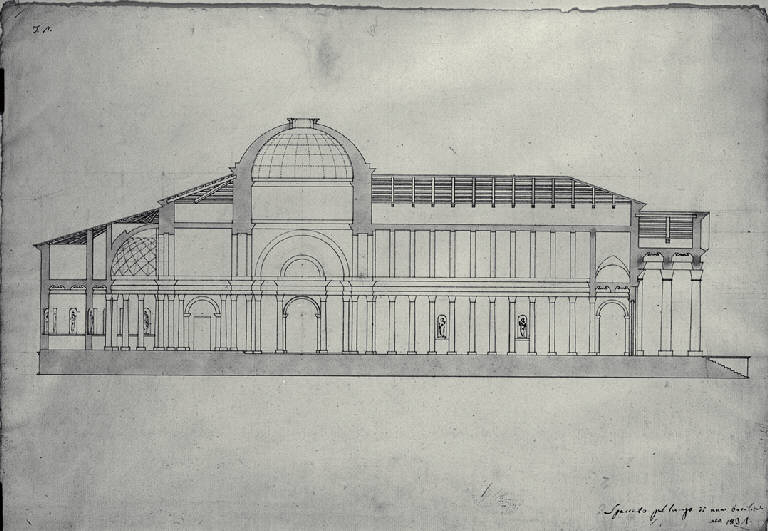 Sezione longitudinale di una basilica (disegno) di Amati, Marco (sec. XIX)