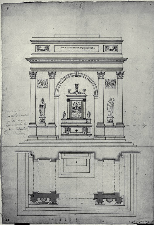 Pianta e prospetto di un altare del Corpus Domini (disegno) di Amati, Carlo (primo quarto sec. XIX)