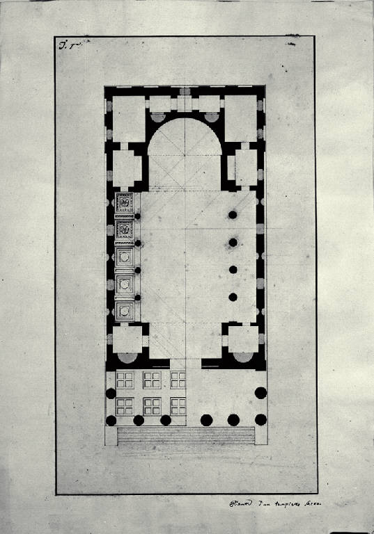 Pianta di un tempio esastilo (disegno) di Amati, Marco (sec. XIX)