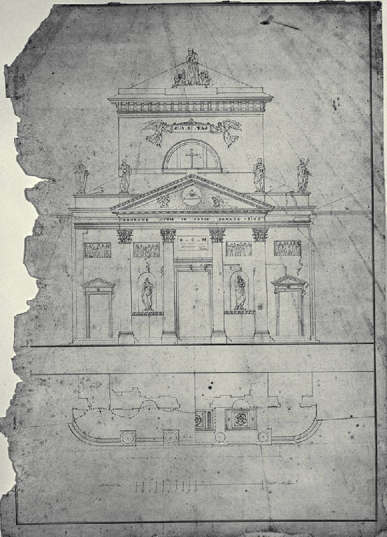 Pianta e prospetto della fronte della chiesa di S. Francesco di Paola a Milano (disegno) di Amati, Carlo (sec. XIX)