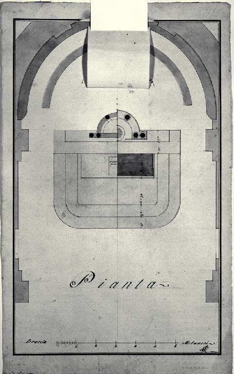 Pianta dell'altare maggiore della chiesa della Beata Vergine Immacolata e di S. Zeno a Cassano d'Adda (disegno) di Amati, Carlo (sec. XIX)