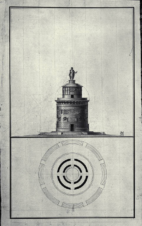 Pianta e prospetto di un monumento in onore di Napoleone (disegno) di Amati, Carlo (sec. XIX)
