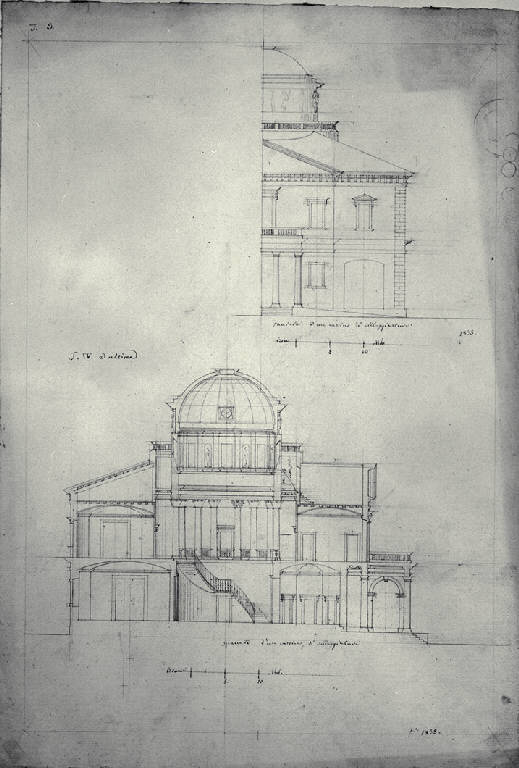 Prospetto e sezione trasversale di un casino di villeggiatura (disegno) di Amati, Marco (sec. XIX)