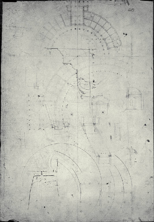 Pianta parziale e sezioni parziali di un bagno pubblico (disegno) di Amati, Marco (sec. XIX)